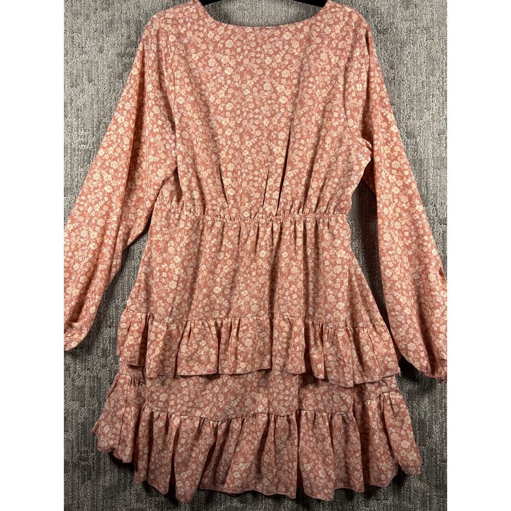 Forever 21 Plus Pink Floral Tie Front Tiered Ruffle Mini Dress 0X NWT - Picture 2 of 6